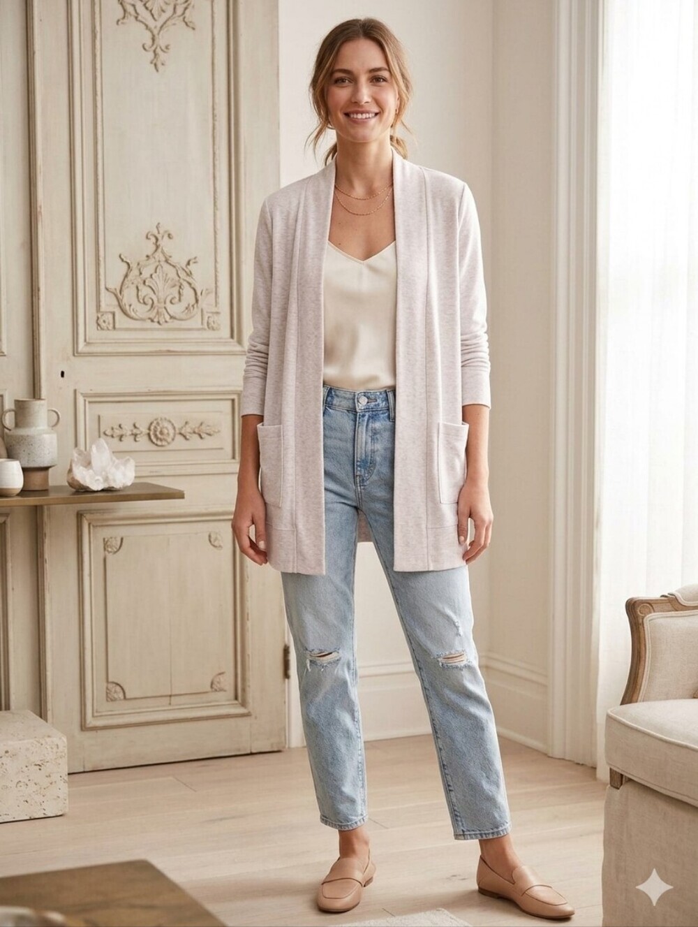 LOFT Med-large Pale Pink Open-Front Women's Cardigan
